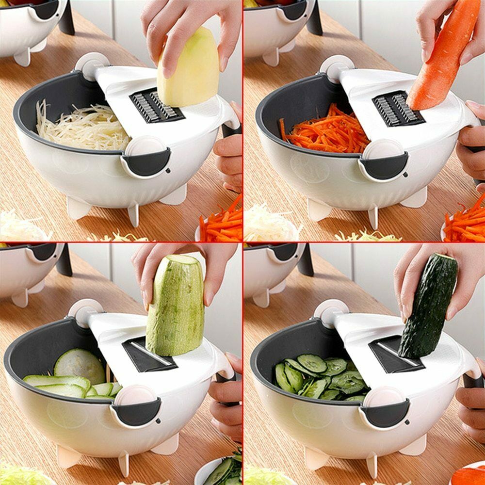 Multifunctional Vegetable Cutter with Drain Basket – 8-in-1 Slicer & Chopper